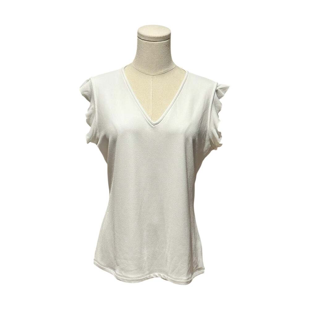 Andrew Marc Women's White Ruffle Sleeve V-Neck Top Size S/M